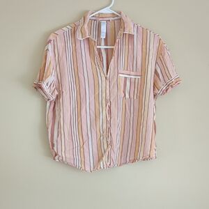 Small Stars Above Short Sleeve Striped Pajama Sleep Shirt Top PJ